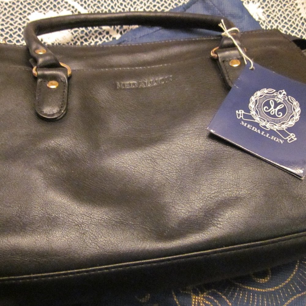 NWT QVC *MEDALLION*BLACK HANDBAG w/COVERBAG